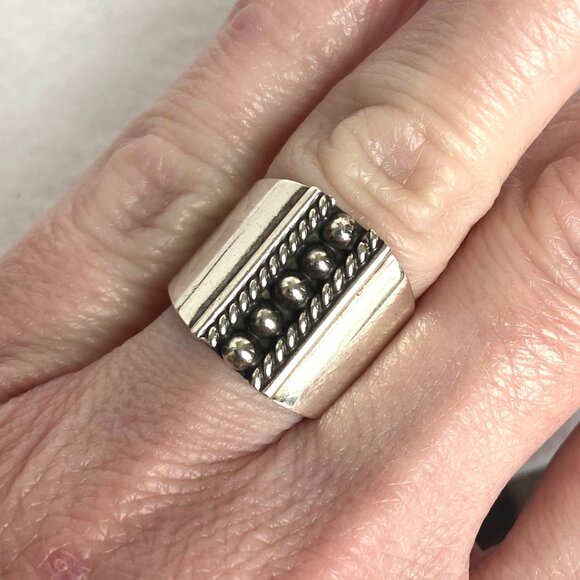 Sterling Silver 925 ATI Mexico Bead Ball Wide Band Ring Tapered Shank Sz 5.5 - Picture 3 of 16